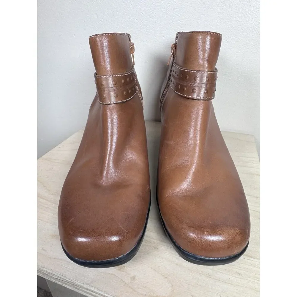 Clarks Dream Belle Womens Brown Leather Side Zip Heeled Ankle Booties Size 9w